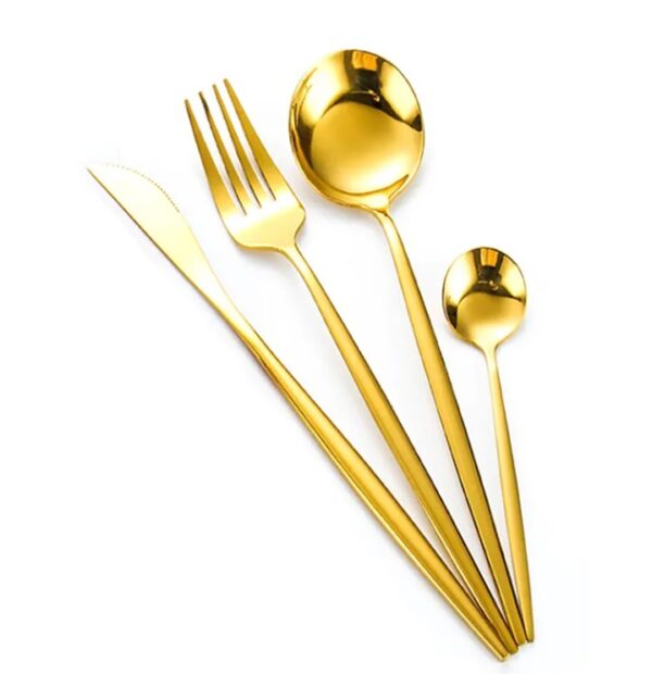 Golden Portuguese Spoon Fork Flatware Gold Cutlery Set