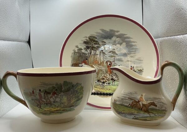 “The Hunting Scene” - by Copeland Spode England Prints by Herring (Vintage porcelain plate, cup, & creamer)