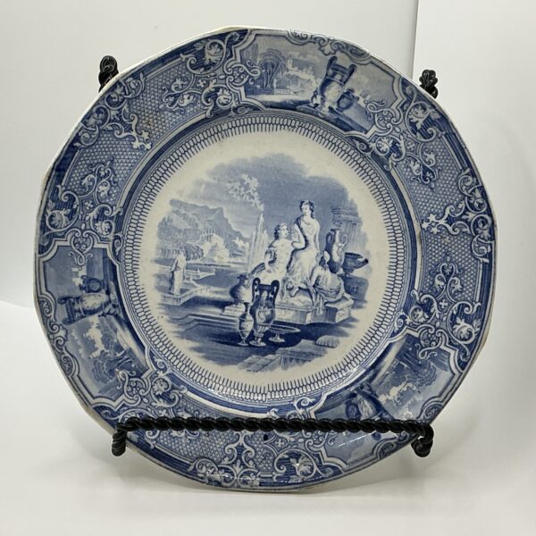 Antique T. Goodfellow “Colonna” Blue Transferware Plate – Staffordshire England – Neoclassical Scene c.1850s