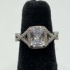 Sterling Silver Silver-Tone Ring with Cushion-Cut Center Stone & Pave Accents Ring