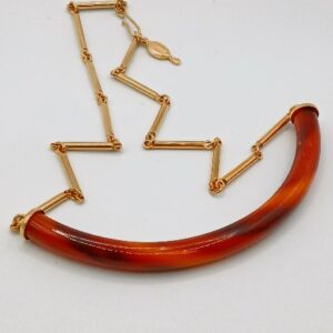 Vintage Sarah Coventry Faux Tortoiseshell & Gold Tone Modernist Statement Necklace