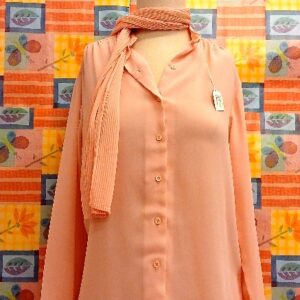 Vintage Peach Chiffon Blouse with Matching Scarf