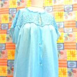 Vintage 1960s Light Blue Nylon Blend Peignoir & Lounge Pant Set with Lace Yoke
