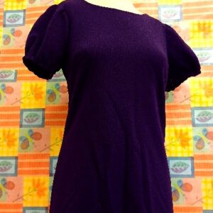 Vintage 1970s ILGWU Union-Made Purple Knit Dress with Puff Sleeves