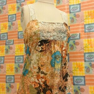Vintage Y2K Self Esteem Boho Floral Lace Trim Cami Top - Large
