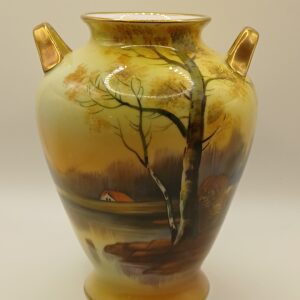 Vintage Noritake Hand-Painted Landscape Vase with Gold Handles