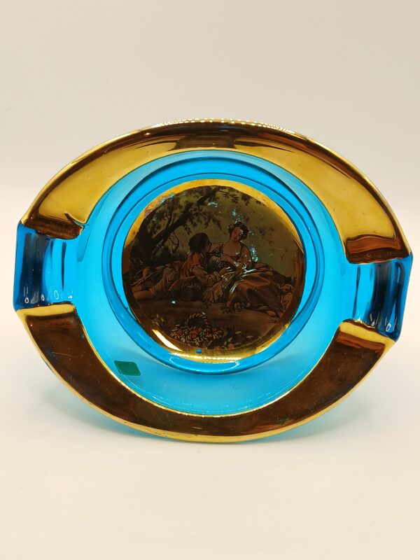 Vintage Blue and Gold Courting Scene Ashtray