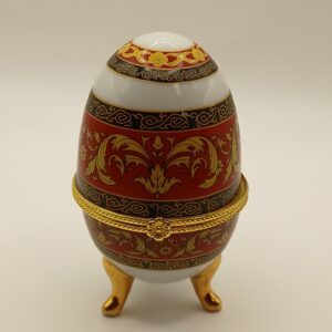 Decorative Porcelain Egg Trinket Box with Gold Trim and Footed Base