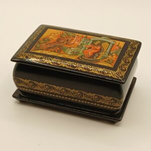 Vintage Russian Lacquer Box with Hand-Painted Folk Scene