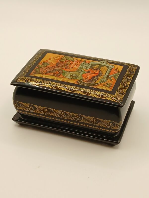 Vintage Russian Lacquer Box with Hand-Painted Folk Scene