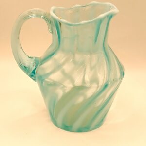 Vintage Fenton Art Glass Swirled Blue and White Pitcher with Applied Handle
