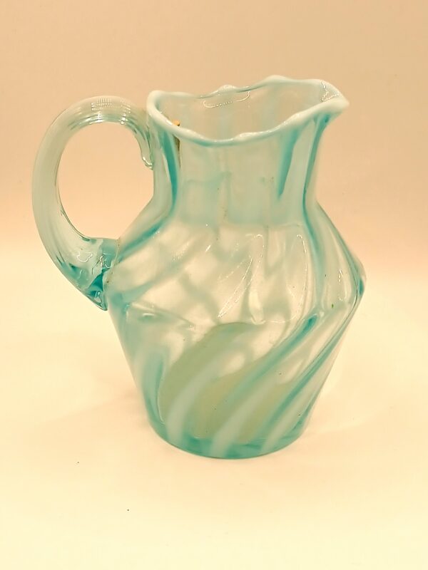 Vintage Fenton Art Glass Swirled Blue and White Pitcher with Applied Handle