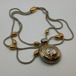 Two-Tone Magnetic Locket Necklace — Multi-Strand Chain with Gold Accents, Pearl Holder Design