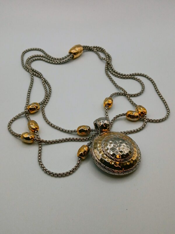 Two-Tone Magnetic Locket Necklace — Multi-Strand Chain with Gold Accents, Pearl Holder Design