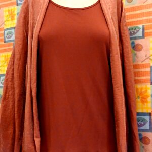 Eileen Fisher Rust Red Tank & Open Cardigan Set – Made in USA with Italian Fabric