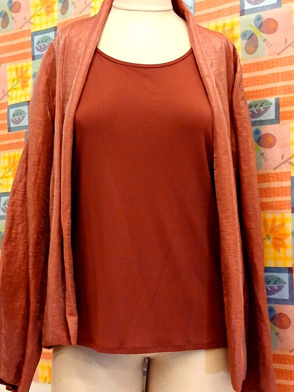 Eileen Fisher Rust Red Tank & Open Cardigan Set – Made in USA with Italian Fabric