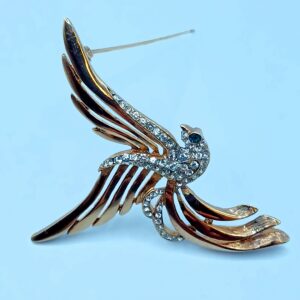 Vintage Gold-Tone Rhinestone Phoenix Bird Brooch
