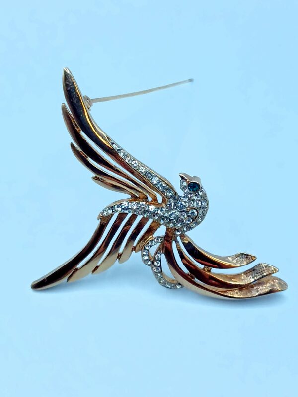 Vintage Gold-Tone Rhinestone Phoenix Bird Brooch