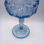 Vintage Blue Pressed Glass Daisy and Button Pattern Compote