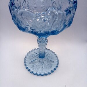 Vintage Blue Pressed Glass Daisy and Button Pattern Compote