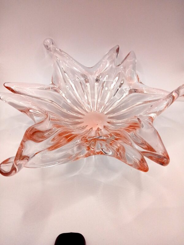 Vintage Pink Murano-Style Hand-Blown Art Glass Star Bowl