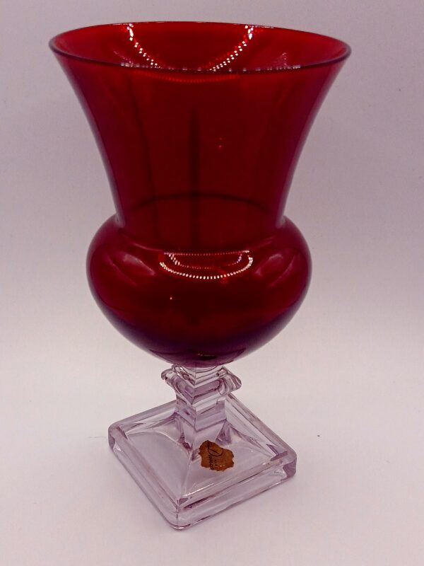 Duncan & Miller Ruby Red Flared Vase with Clear Pedestal Base