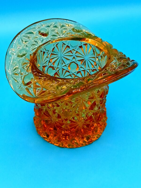 Fenton Amberina Pressed Glass Miniature Top Hat Vase with Starburst Pattern