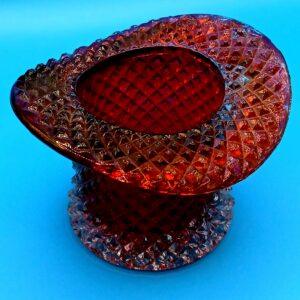 Vintage Ruby Red Diamond Point Glass Top Hat Vase — Mid-Century Novelty Art Glass
