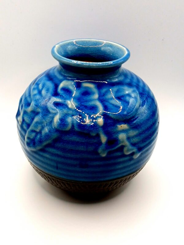 Handcrafted Vietnamese Blue Glazed Ceramic Vase