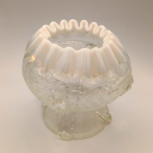 Vintage Clear Glass Compote with White Ruffled Edge