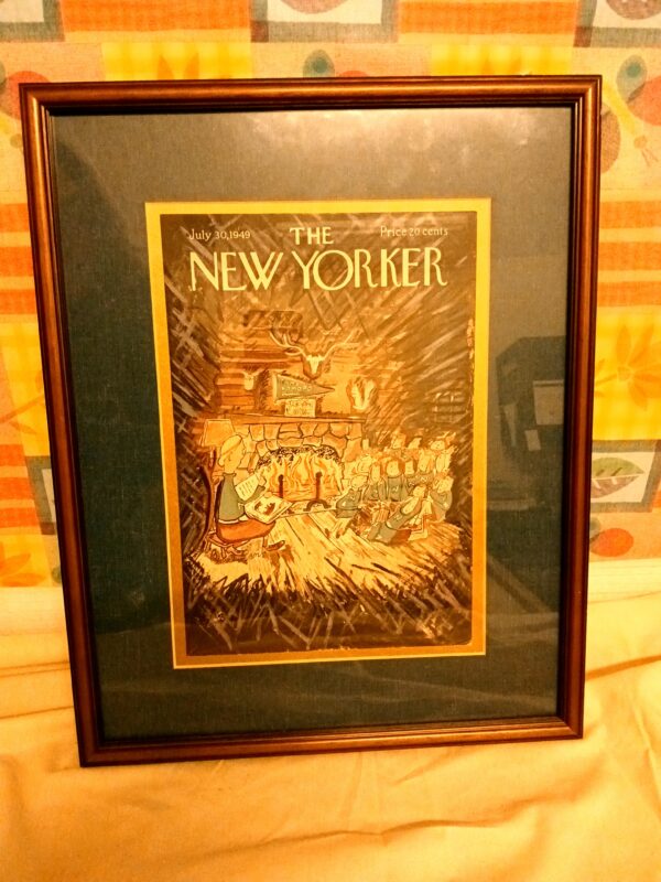 Framed 1949 New Yorker Magazine Cover – July 30th Issue, Rustic Campfire Scene