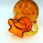 Vintage Mini Amber Glass Pitcher Vase with Ruffled Rim