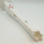 Vintage Milk Glass Bud Vase with Pink Floral Design & Ruffled Rim