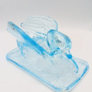 Vintage Blue Art Glass Covered Bowl with Swan Lid