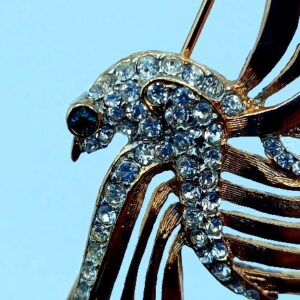 Vintage Bird Pin – Blue Eyes & Feather Gemstones