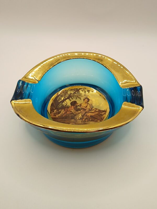 Vintage Blue & Gold Decorative Ashtray with Romantic Scene - Image 8