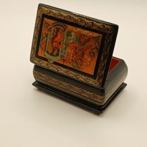 Small Russian Wooden Box with Decorative Imagery