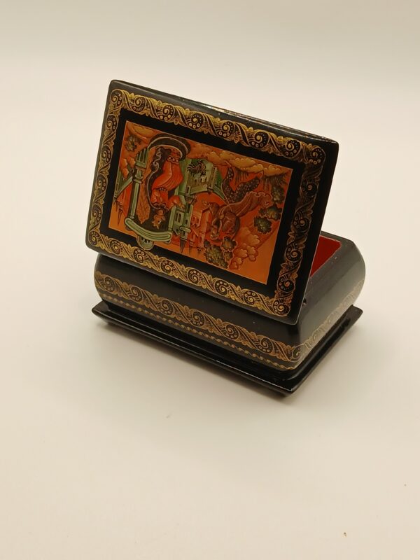 Small Russian Wooden Box with Decorative Imagery