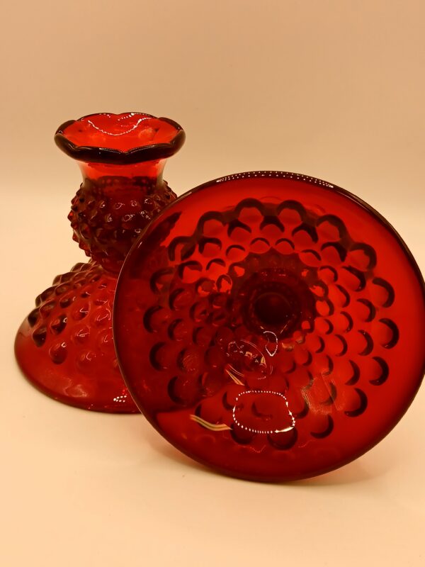 Pair of Vintage Ruby Red Hobnail Glass Candle Holders - Image 5