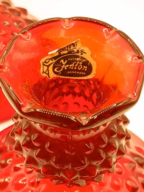 Pair of Vintage Ruby Red Hobnail Glass Candle Holders - Image 4