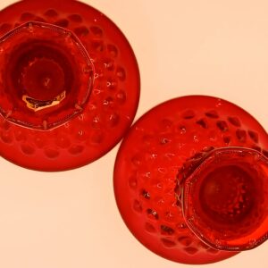 Pair of Vintage Ruby Red Hobnail Glass Candle Holders
