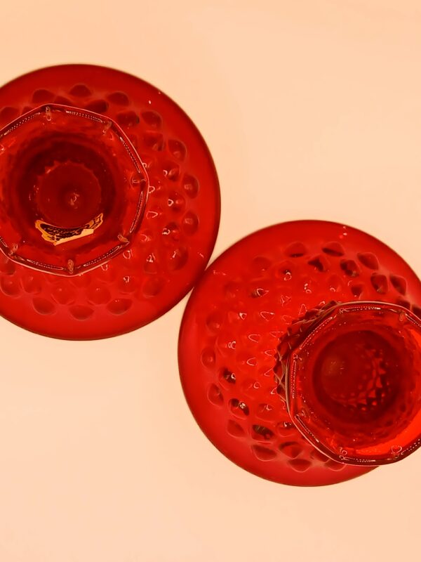 Pair of Vintage Ruby Red Hobnail Glass Candle Holders - Image 3