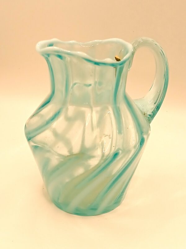 Small Vintage Aqua Swirl Glass Pitcher - Image 5