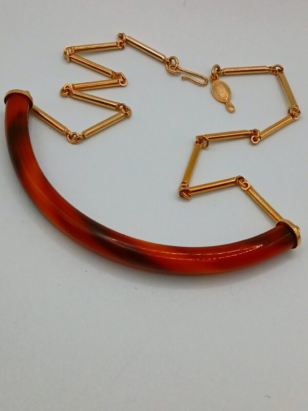 Sarah Cov Gold Bracket-Link Necklace with Marble-Ombre Pendant - Image 5
