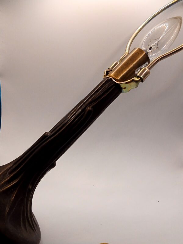 Tiffany-Style Stained Glass Lamp with Carved Tree-Like Base - Image 5