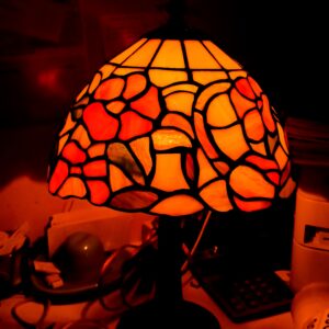 Tiffany-Style Stained Glass Lamp with Carved Tree-Like Base